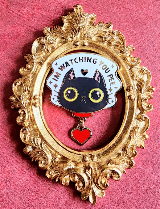 I'm Watching You Pee Black Cat | 2 Inch Cute Funny Cat Enamel Pin