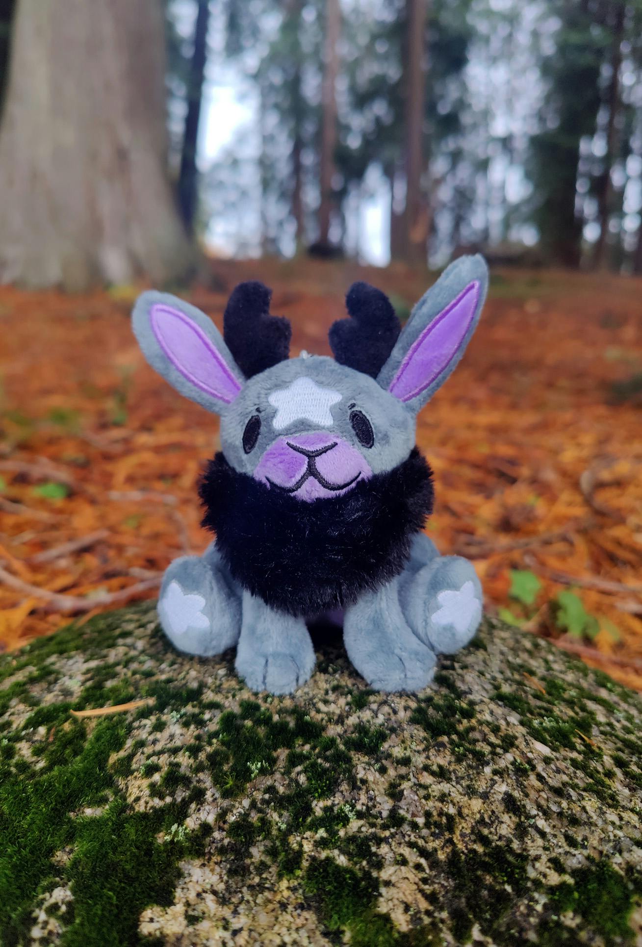 Mini Black Moon Jackalope Keychain Plushie