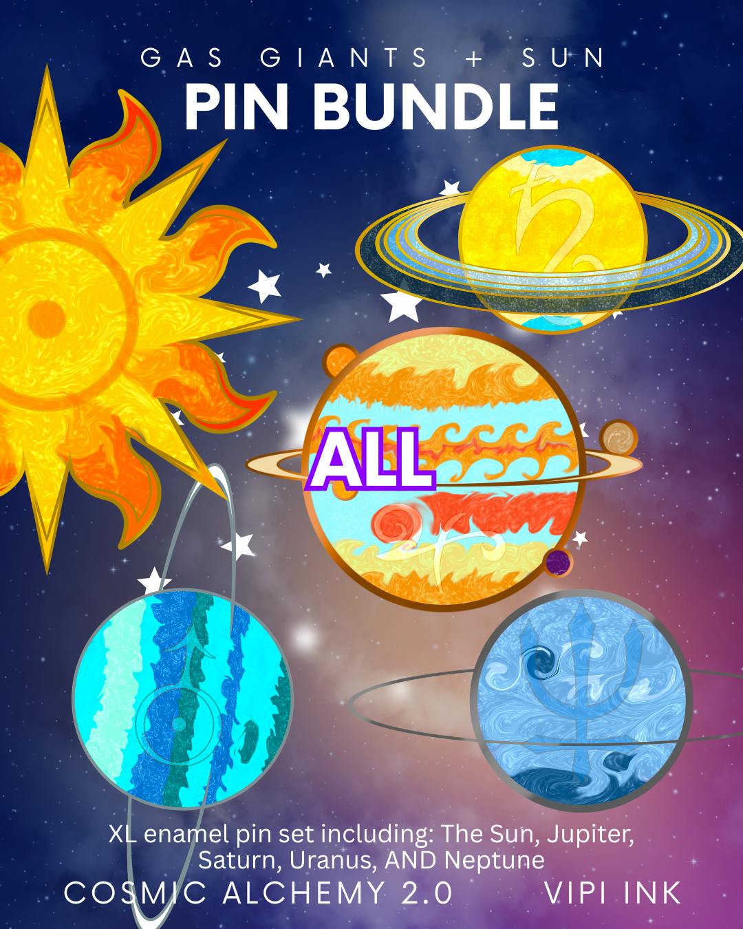 Gas Giant (and Sun) Enamel Pin BUNDLE