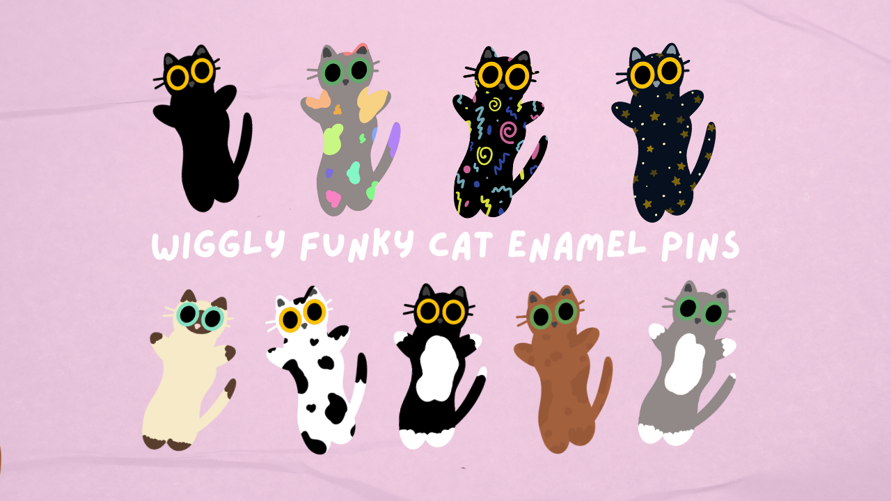 wiggly cats- a selection of funky enamel cat pins!