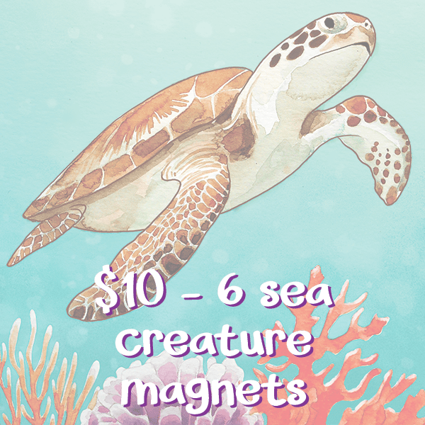 Set of 6 sea creature magnets