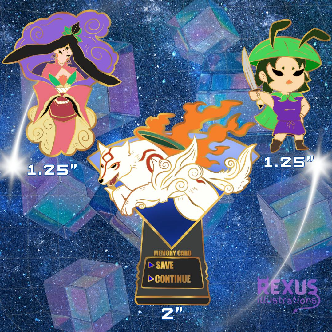 Full Set! (with Okami pins) All 2" Save File + All 1.25" Companion/Item Pins