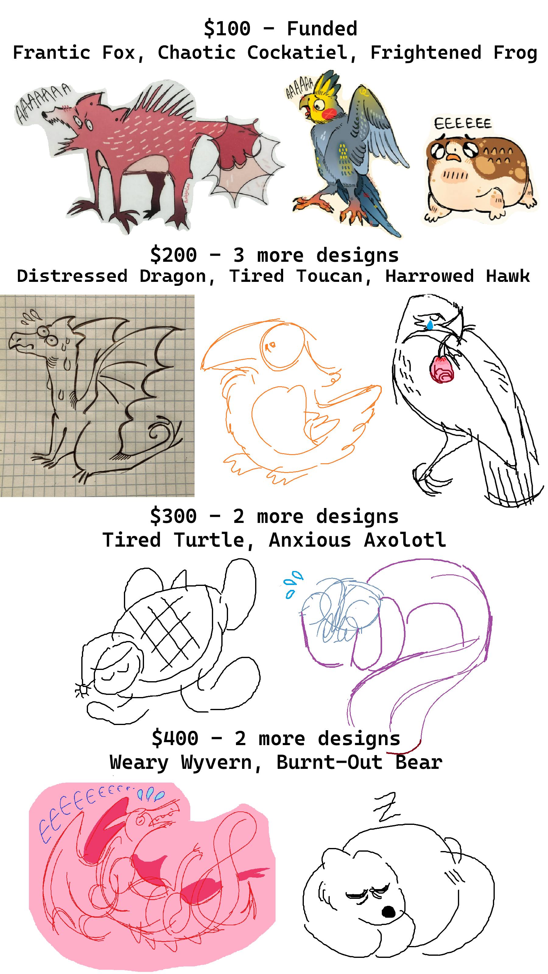 Image showing concept sketches of the different stretch goals described below.