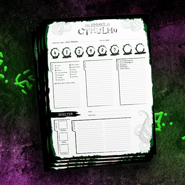THE LEGACY OF CTHULHU - CHARACTER SHEET PAD
