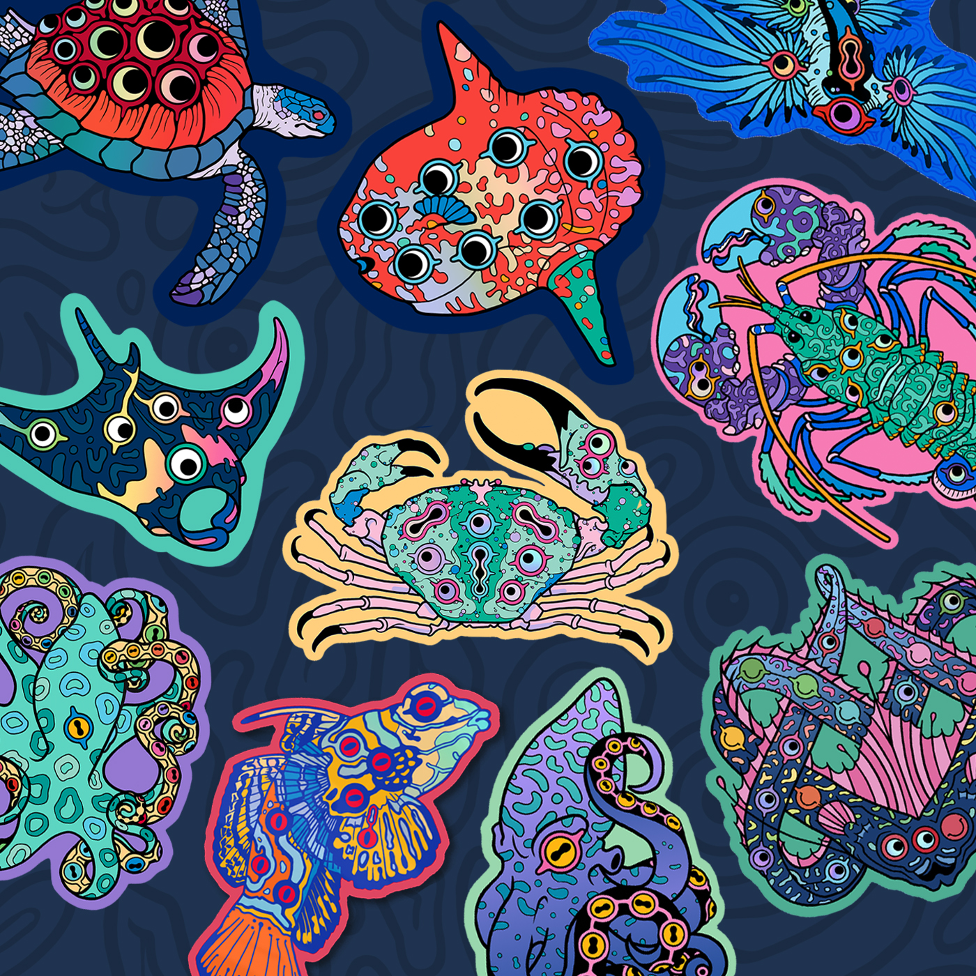 Warped Ocean Full Sticker Set