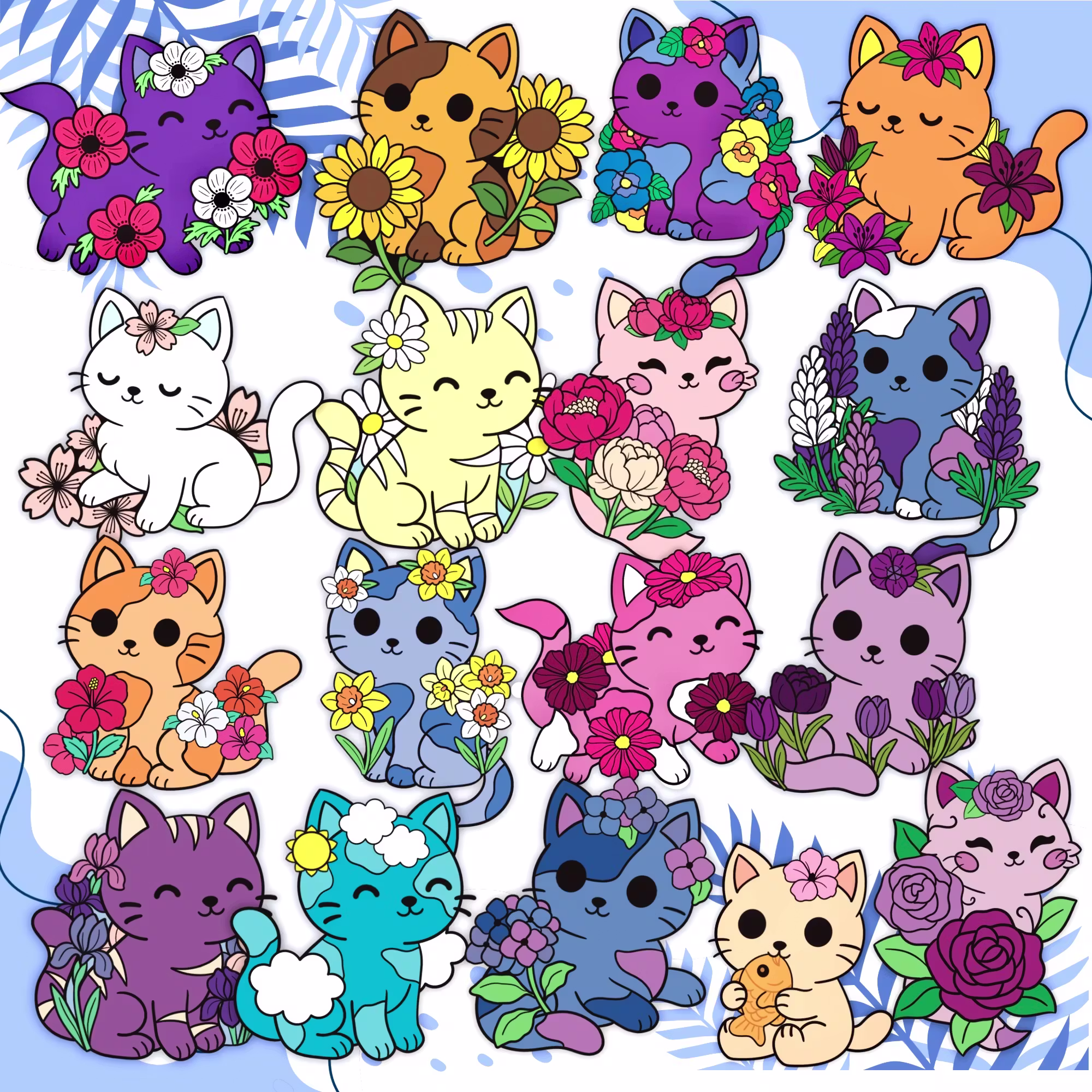 Petals & Paws Kitty Pin Bundle (16 pins)