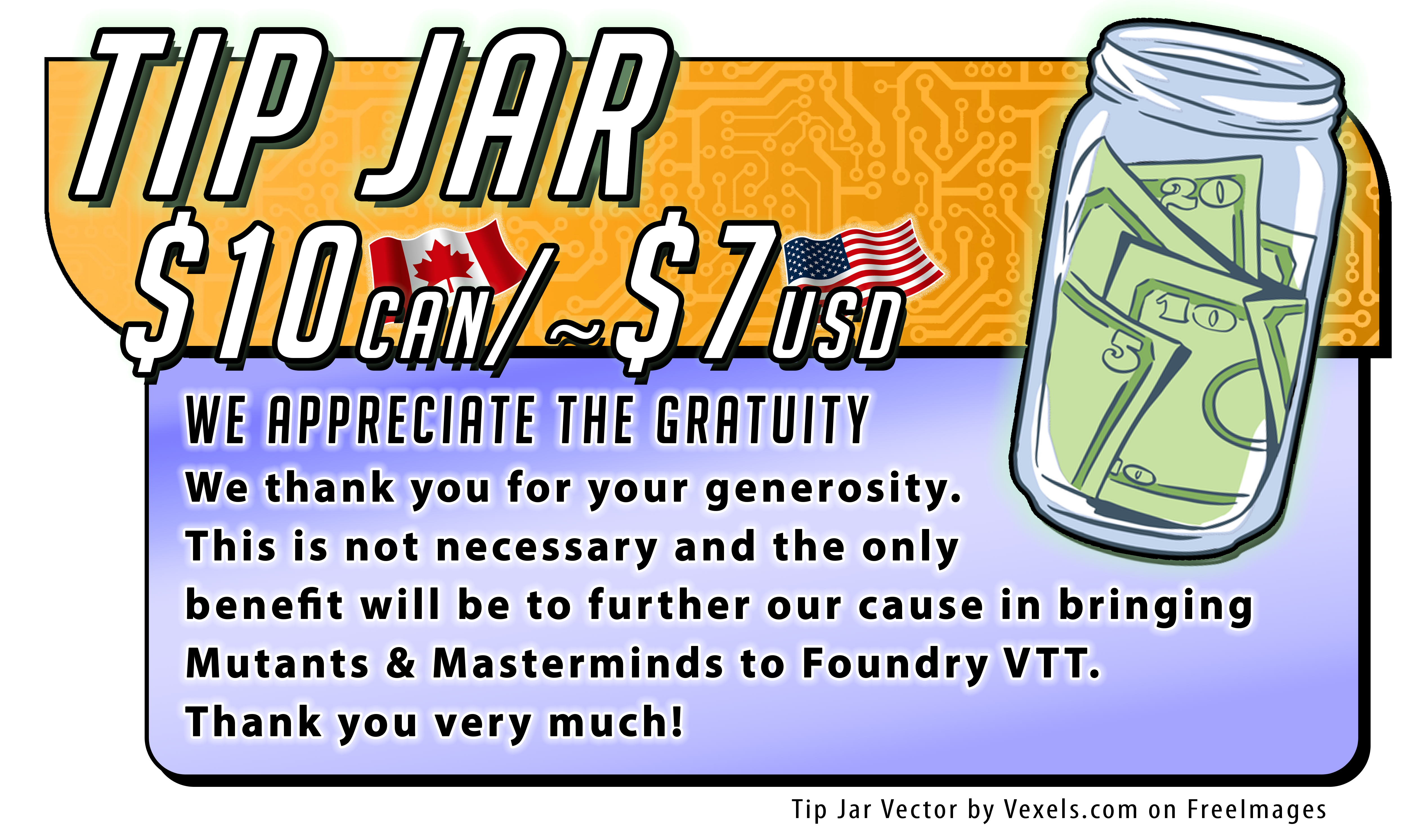 Tip Jar C$10 CAN/~ $7 USD