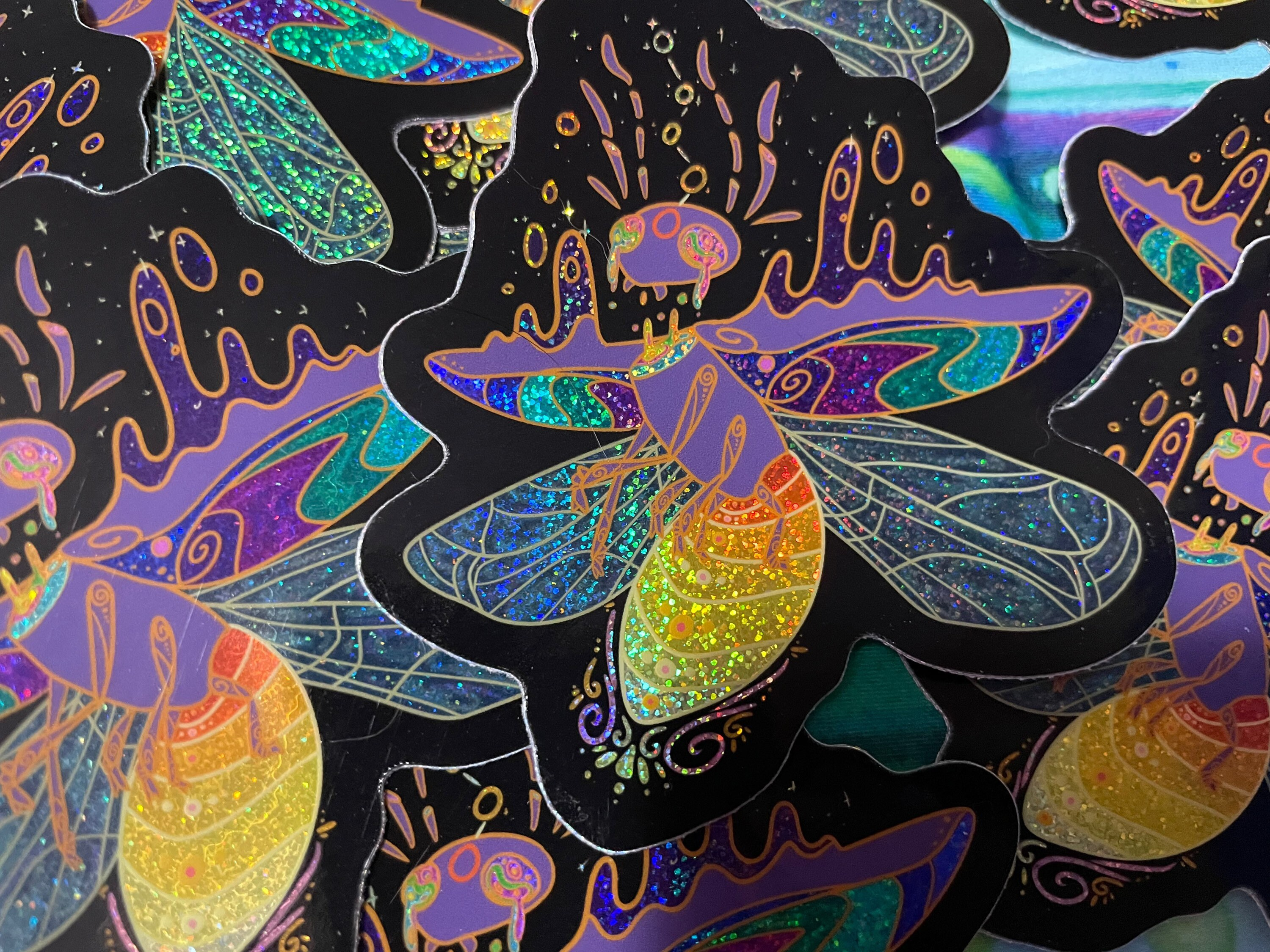 Glitter firefly sticker