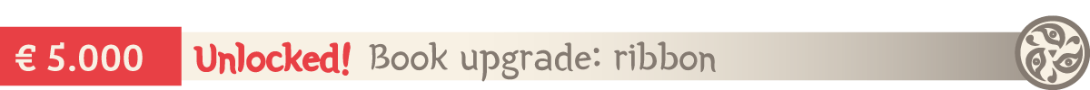 Visual that reads: Unlocked! € 5.000 - Book upgrade: ribbon