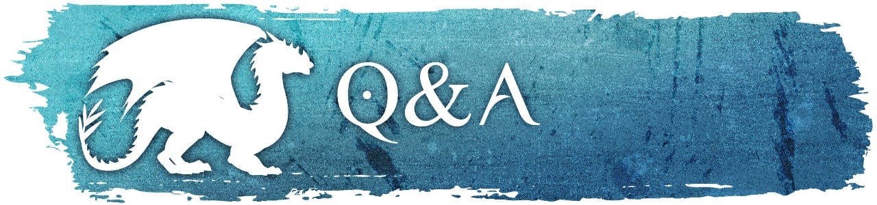 A brushstroke in blue-washed gradient, bearing a white silhouetted dragon and the title "Q&A"