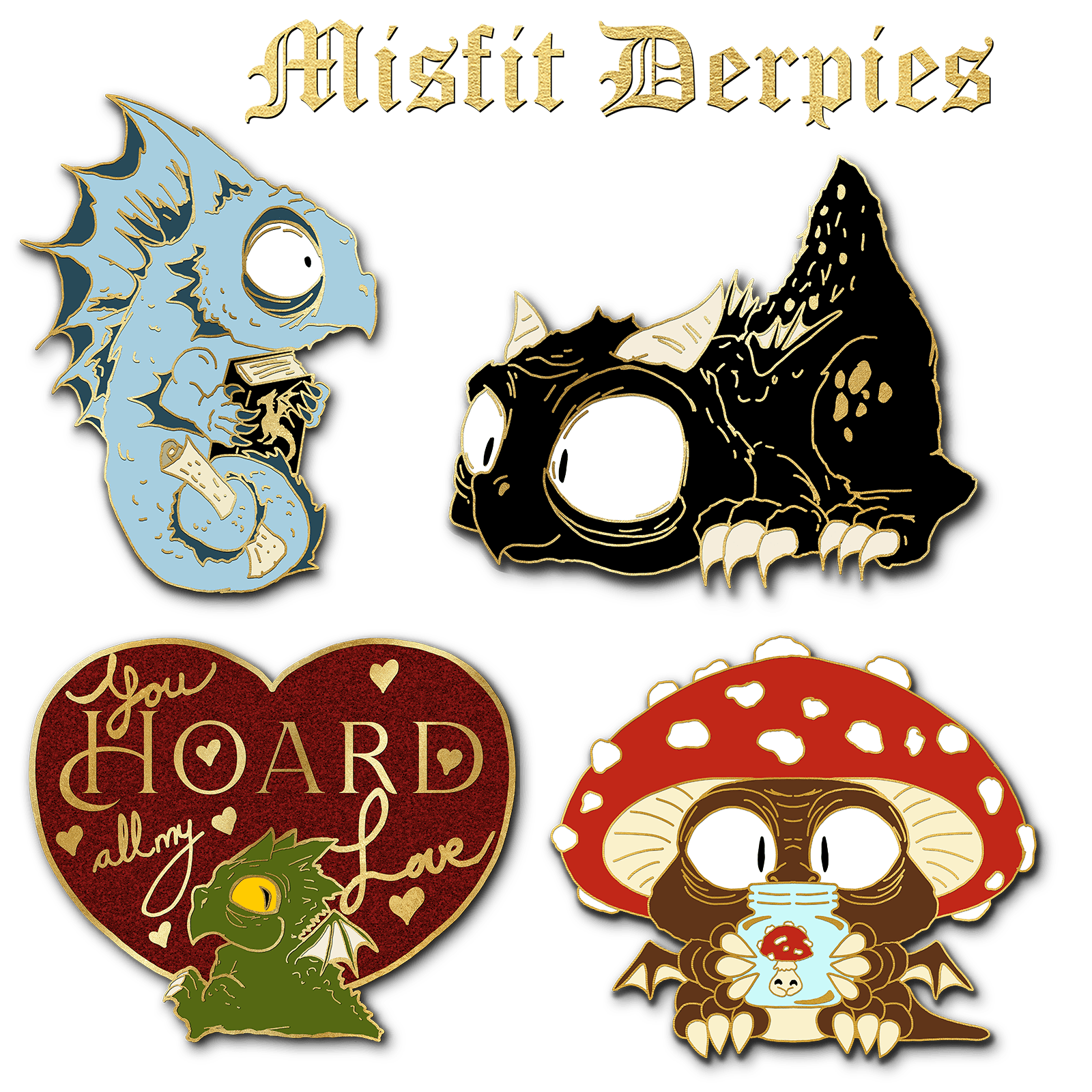 Misfit Derpy Dragon Pins