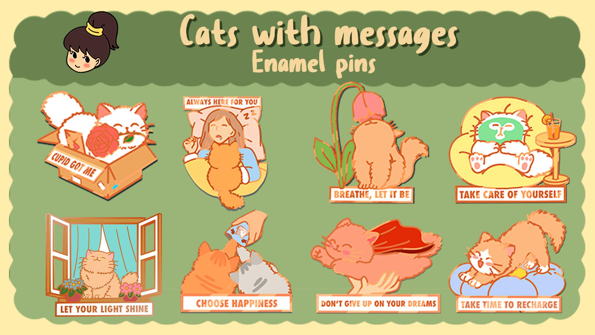 Enamel Cat Pins with messages