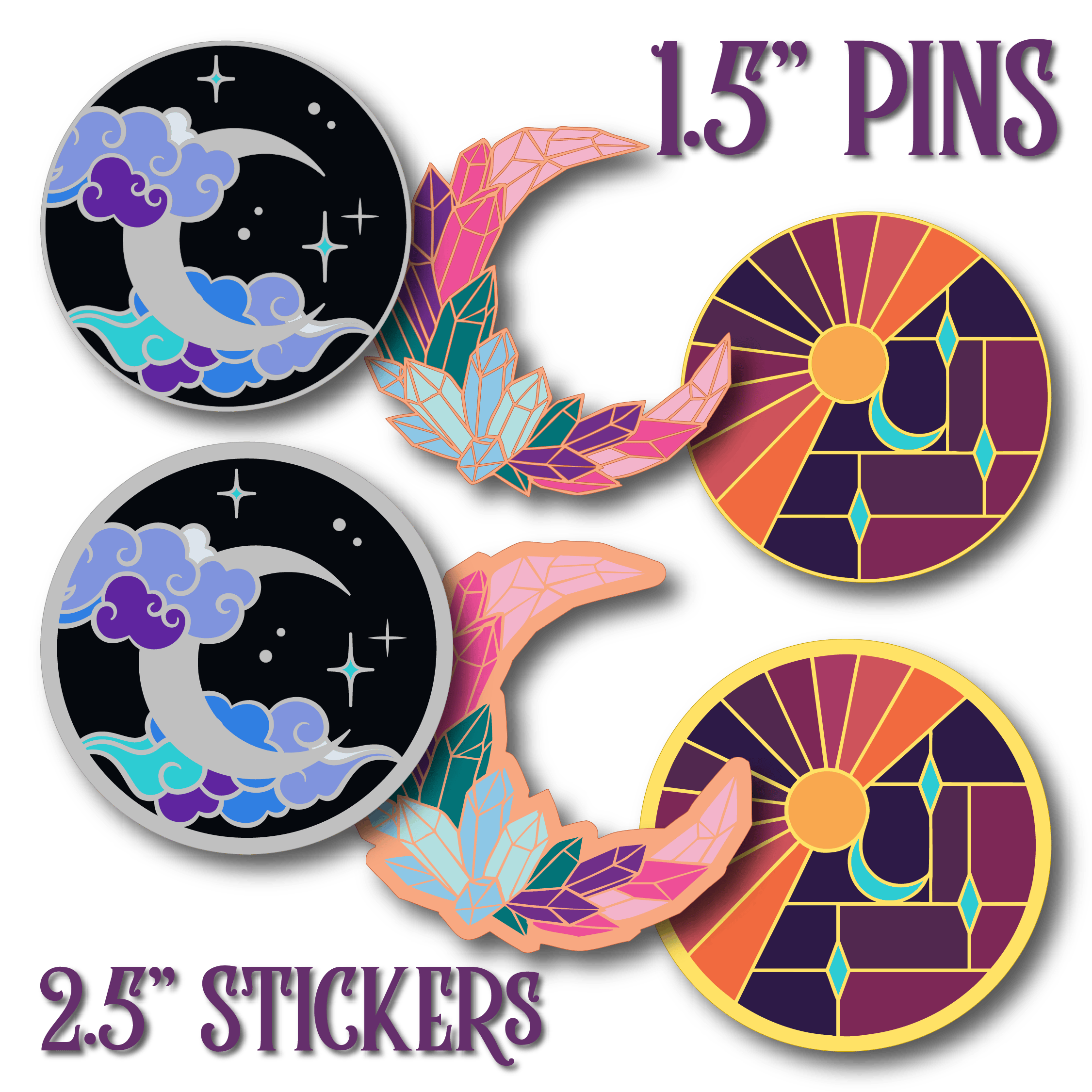 THREE 1.5" Pins & THREE 2.5" Stickers