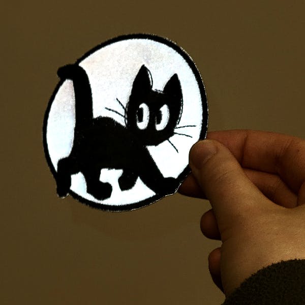 High-viz reflective embroidered patch Black cat