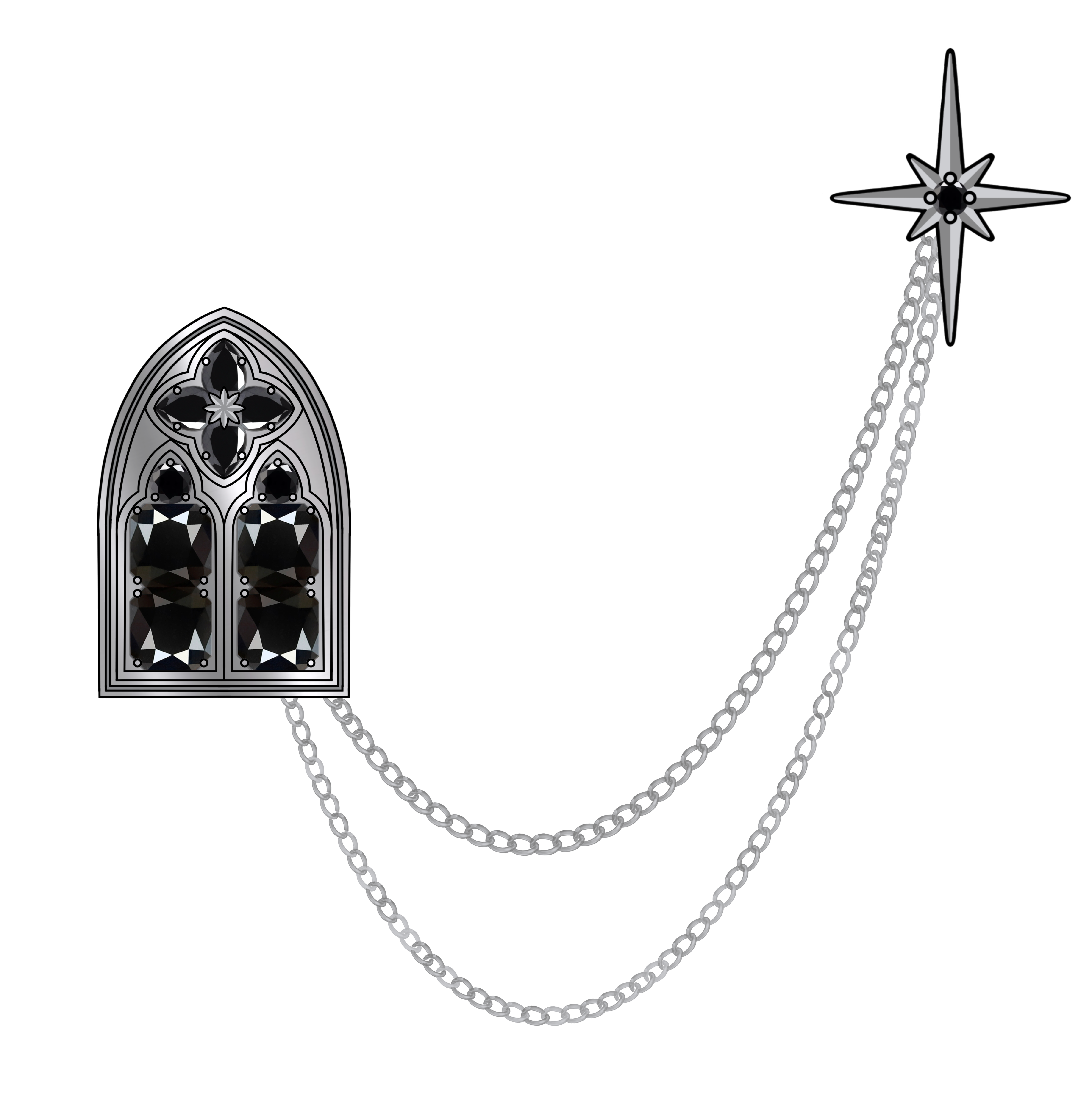 Vitrail de Cristal collar pin - Black cz