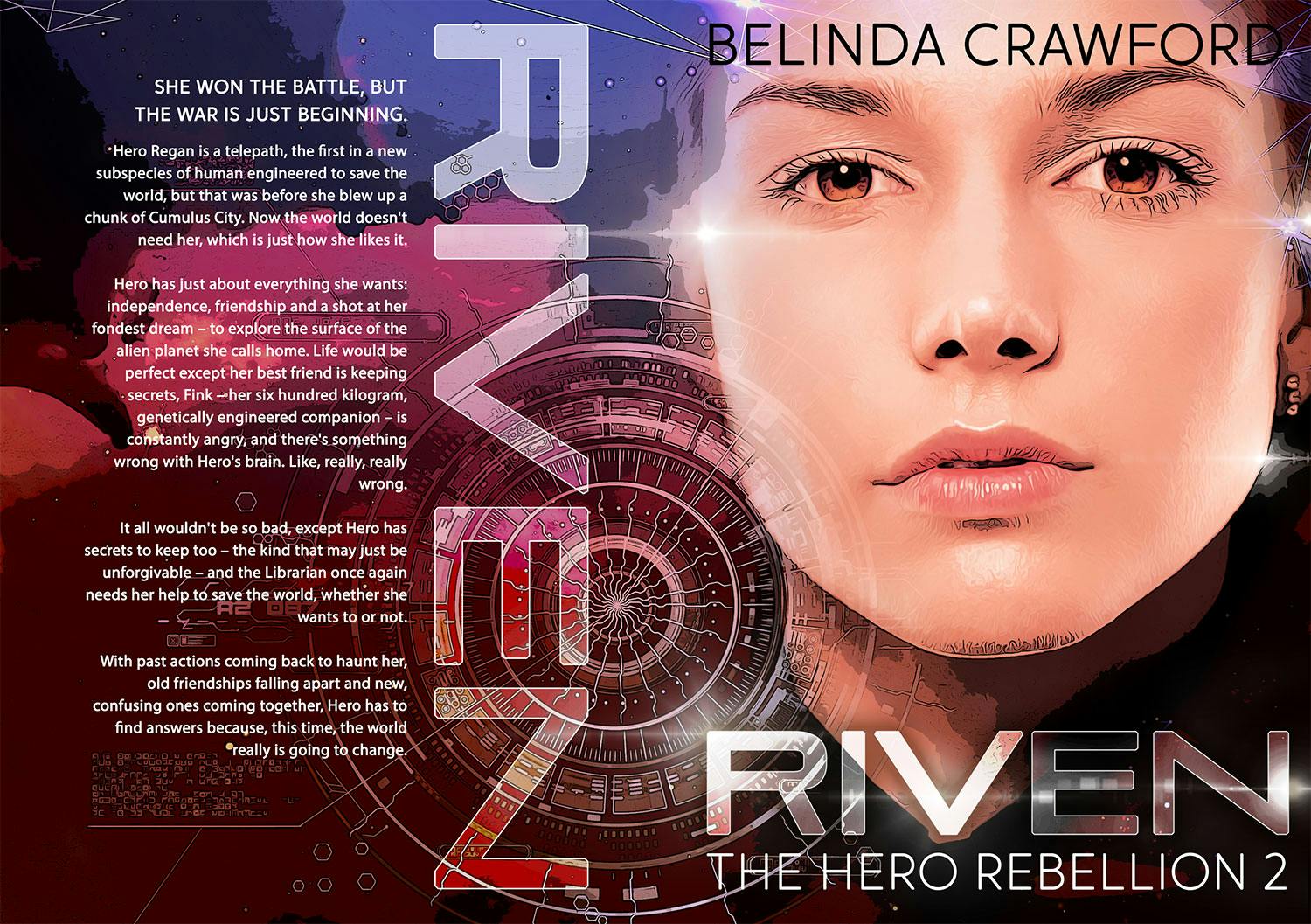 The new Hero cover. A red and blue cover, featuring a close up of a young woman looking intently at the camera.
