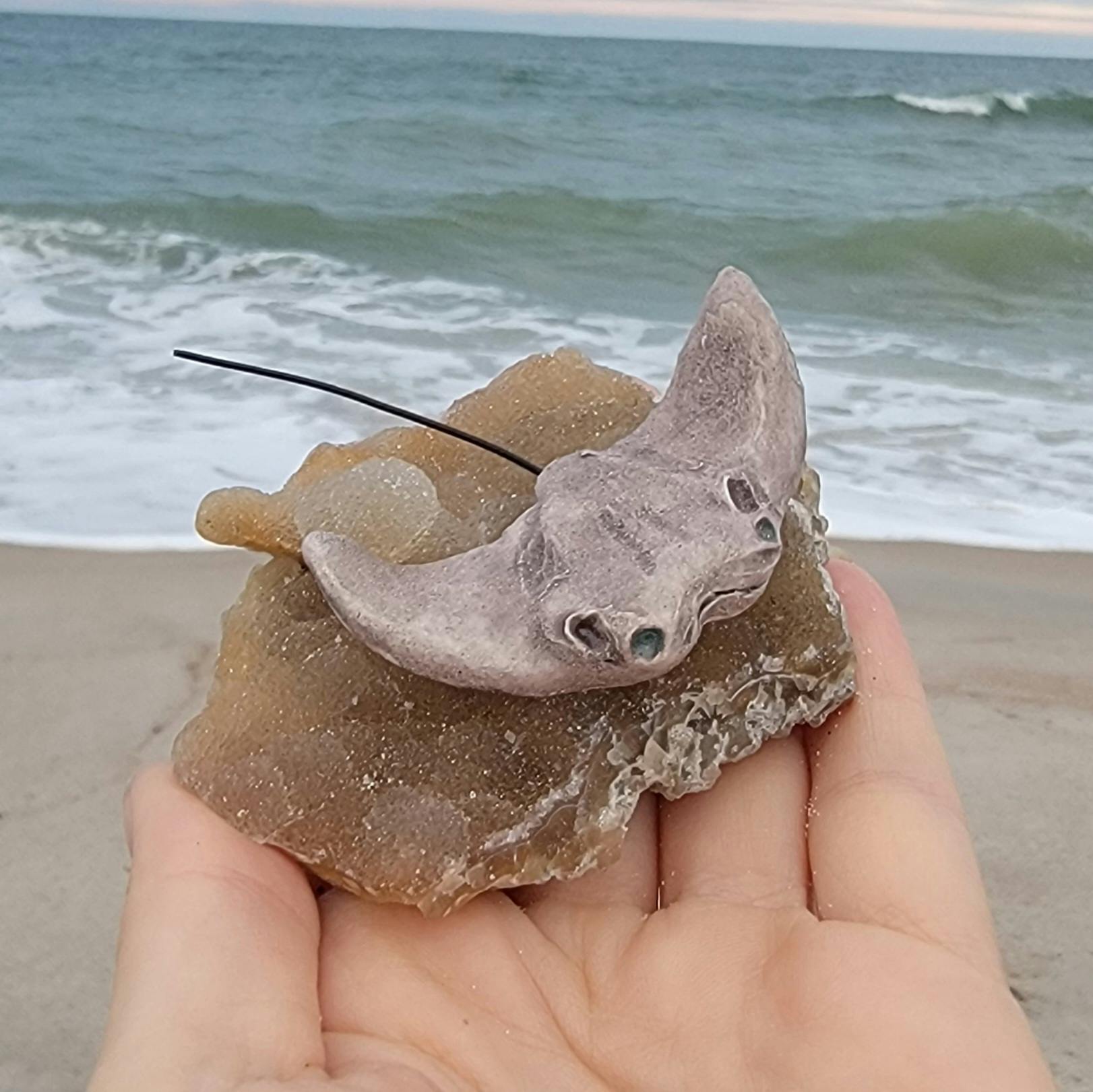 Stingray fossilized coral sculpture