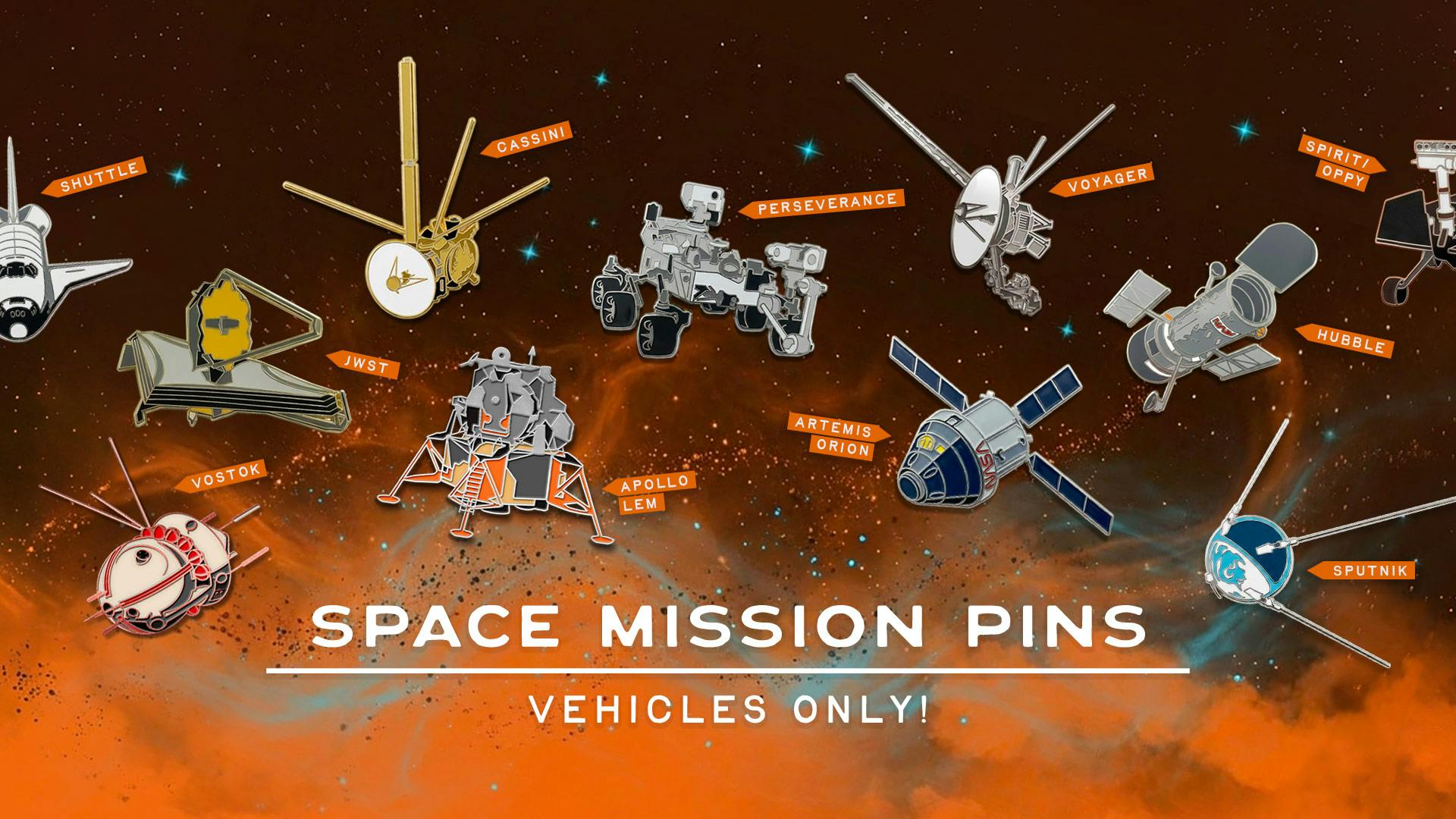 Space Mission Pins, Vehicles Only!