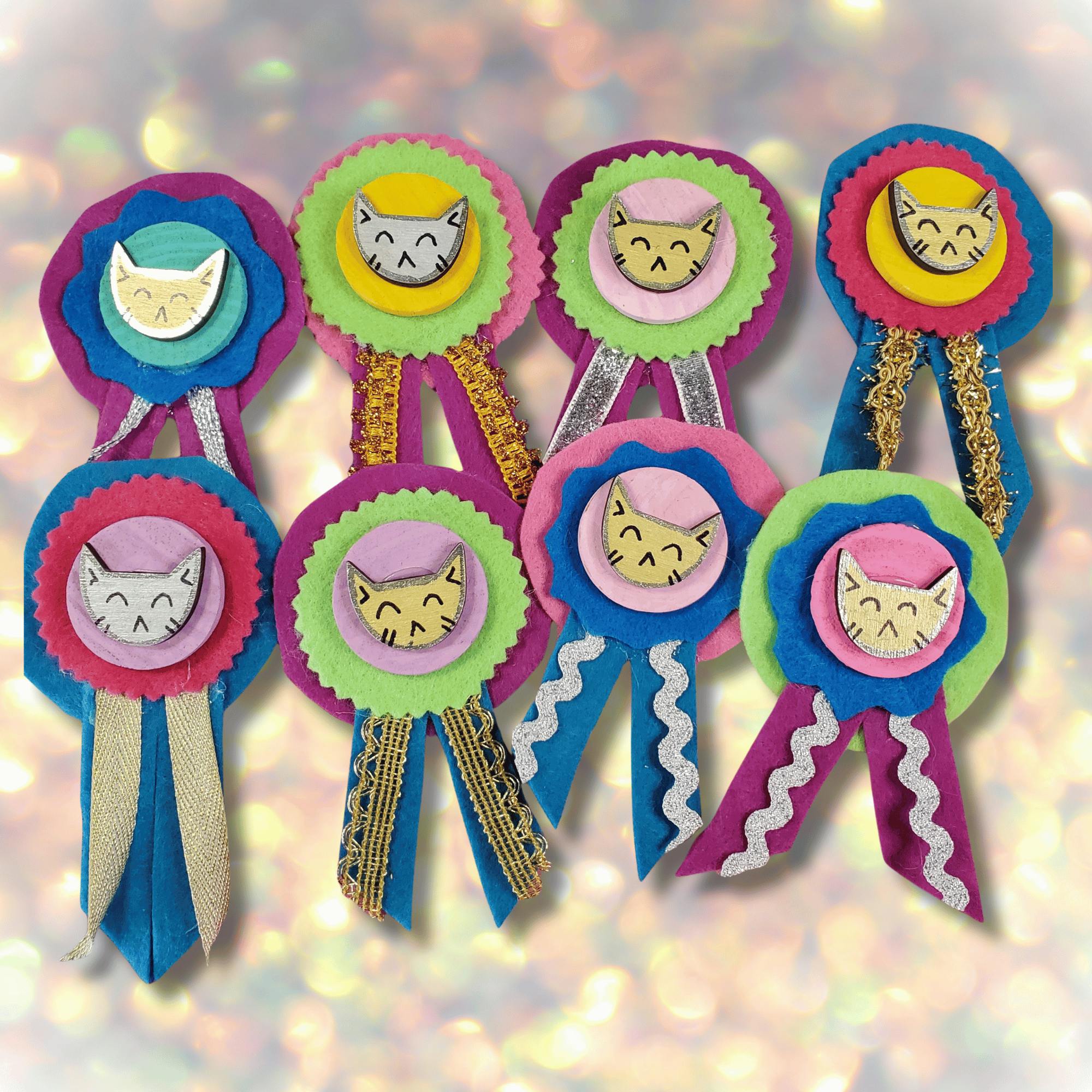 Handmade Cat-Face Ribbon Pin