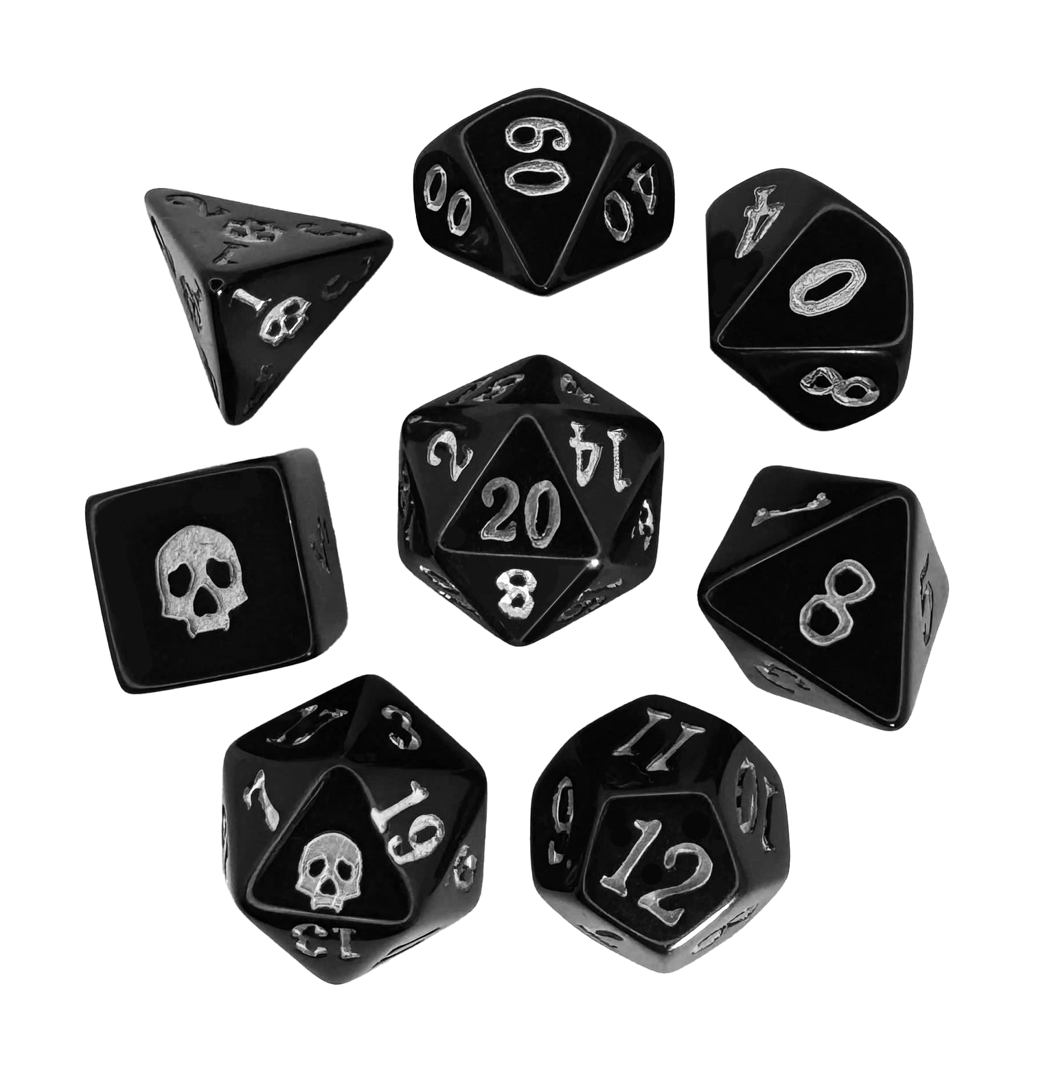 Black & Silver Skull Dice Set 