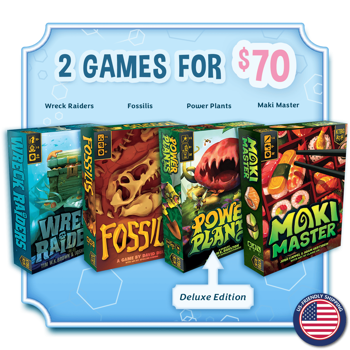 USA KTBG Combo: Wreck Raiders, Fossilis, Power Plants Deluxe, Maki Master