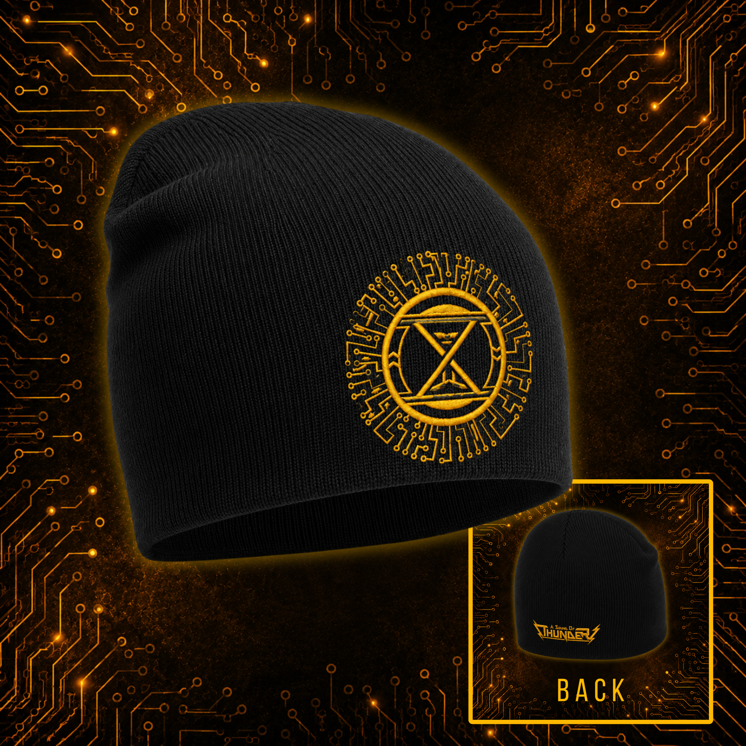 The Golden Hourglass Embroidered Beanie Hat