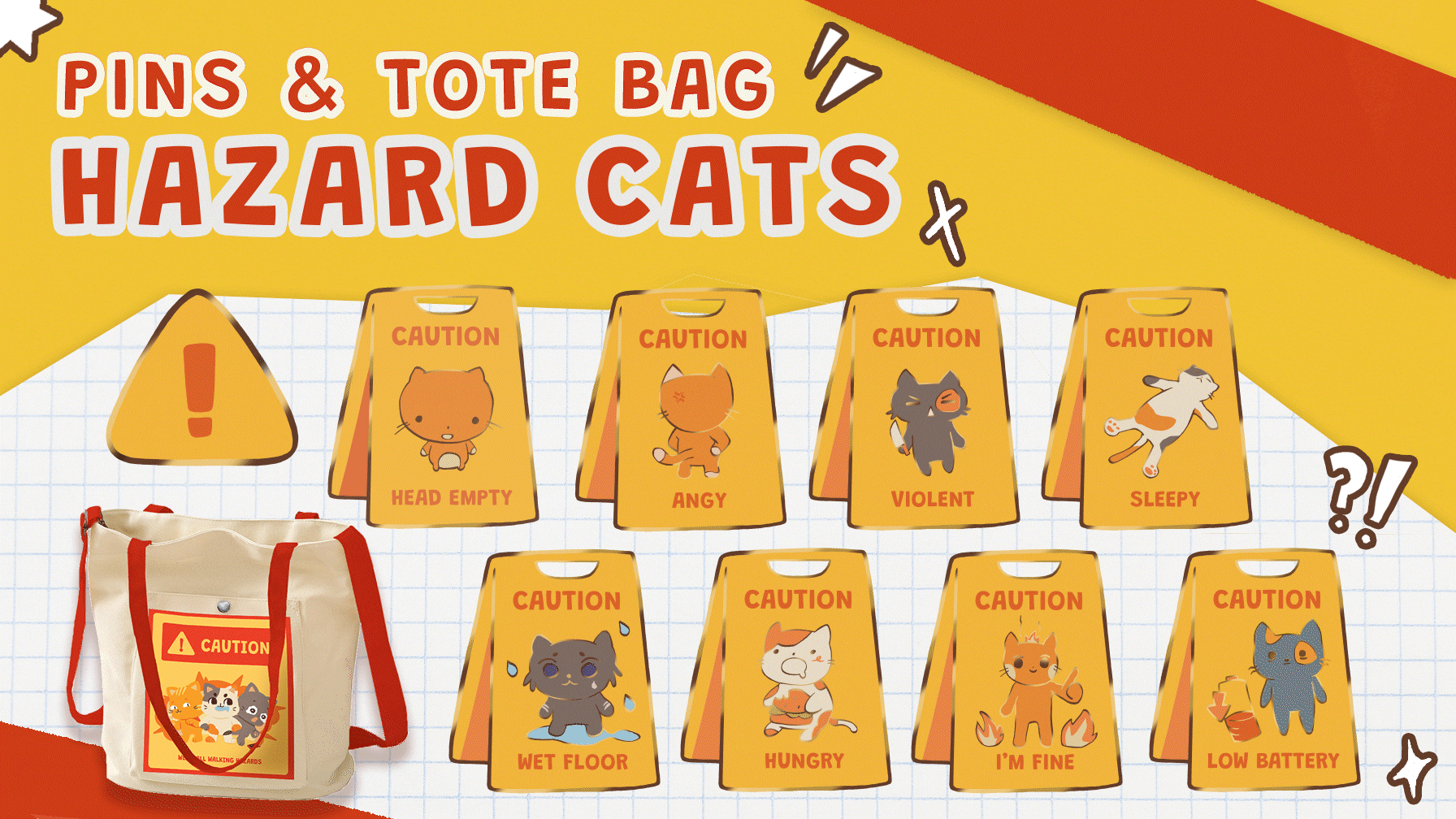 Hazard Cats: Pin & Tote Bag Collection