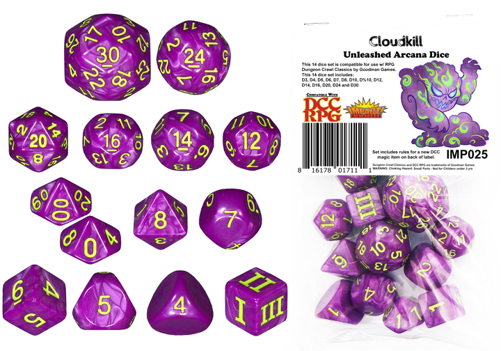 Cloudkill DCC 14 dice set with DCC & 5E rules for new magic item - Choking Smokers