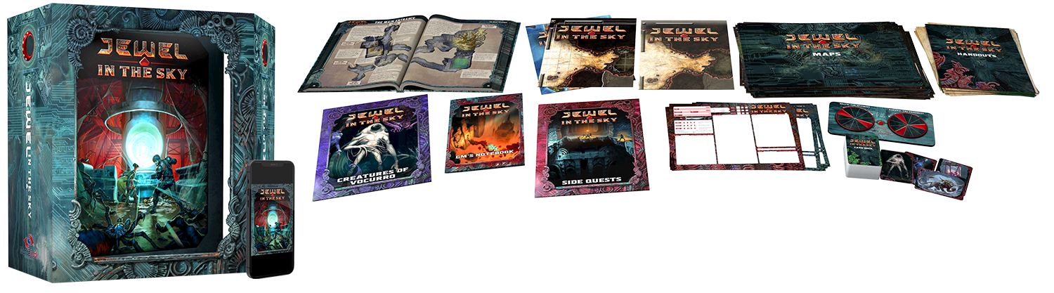 Mockup of Jewel in the Sky boxed set, showing the interior components.
