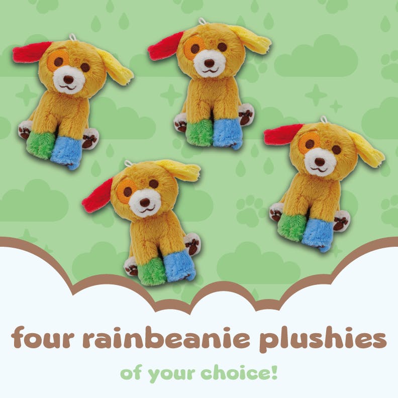 four rainbeanie keychain plush