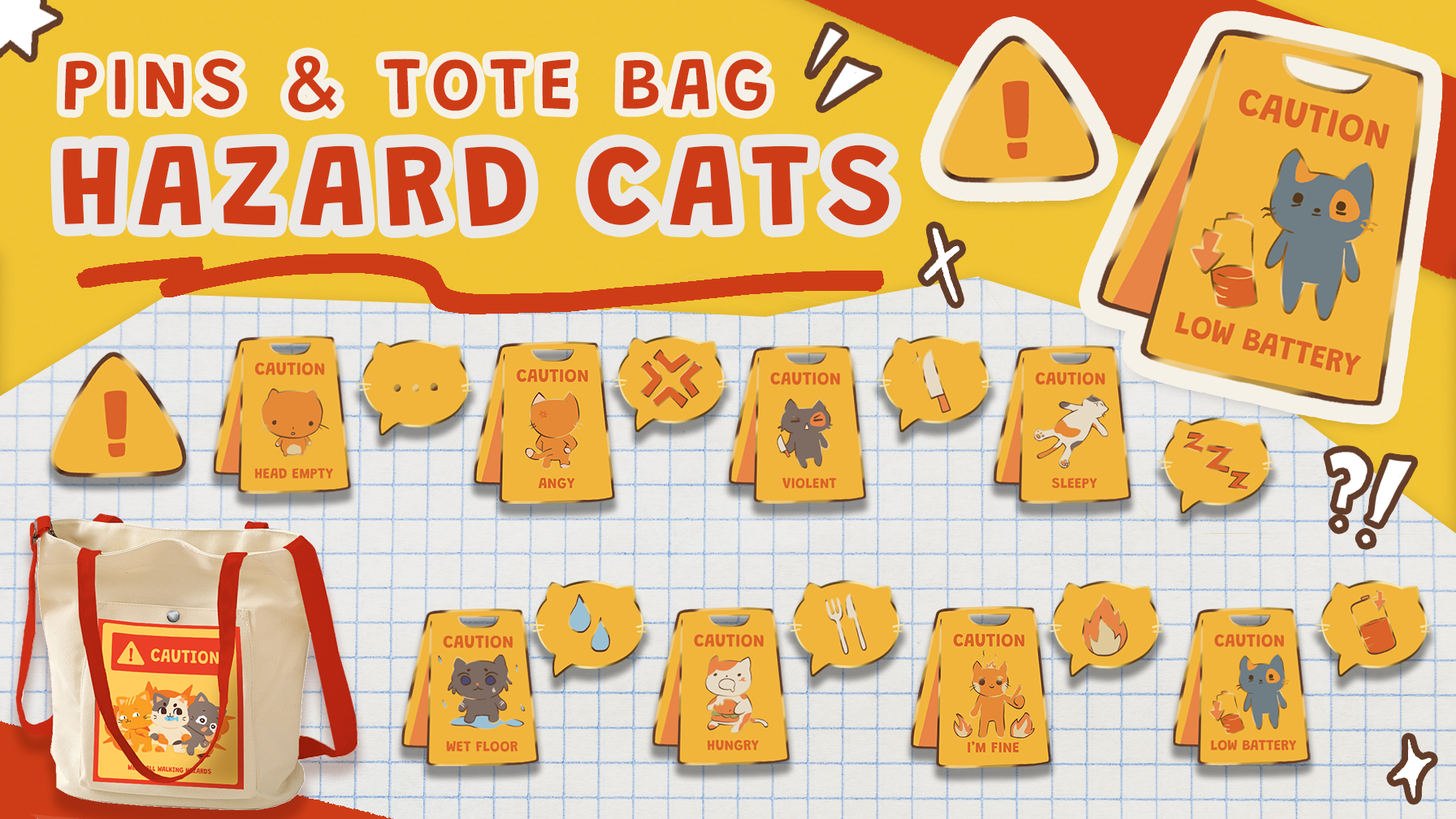Hazard Cats: Pin & Tote Bag Collection