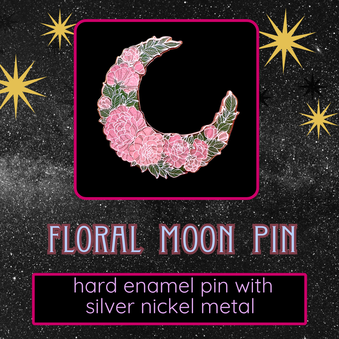 pink Floral moon pin 