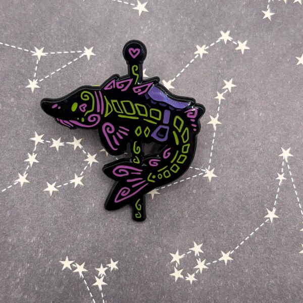 Neon sturgeon glow-in-the-dark pin