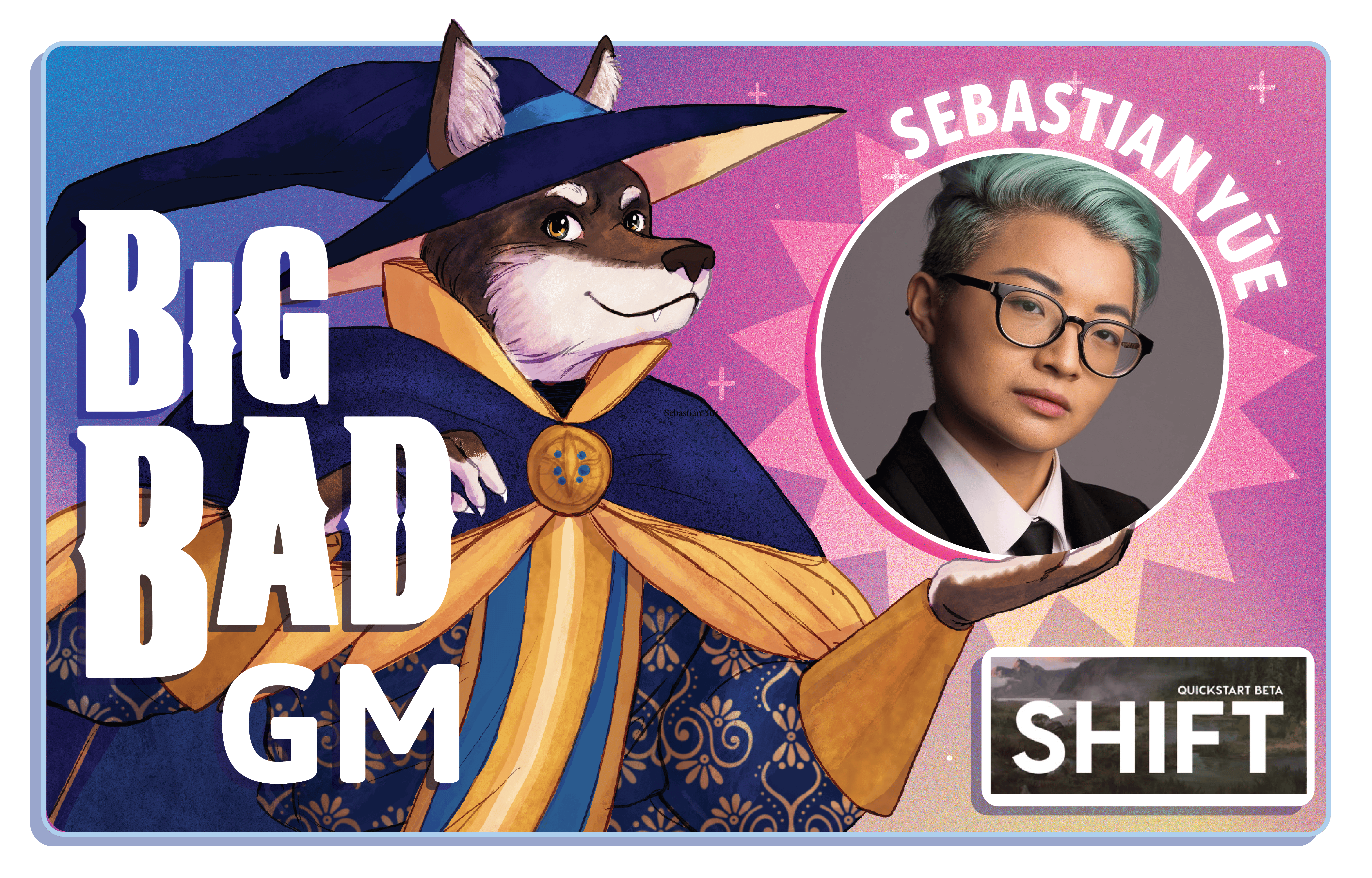 Image of The Big Bad Wolf and Sebastian Yūe along with the game logo for SHIFT