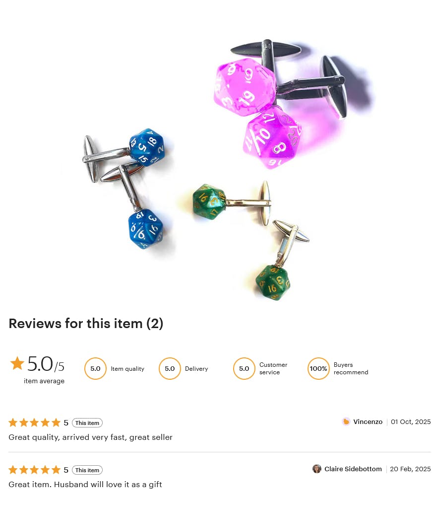  Mini dice cufflinks. Great quality, arrived very fast, great seller. - Great item. Husband will love it as a gift