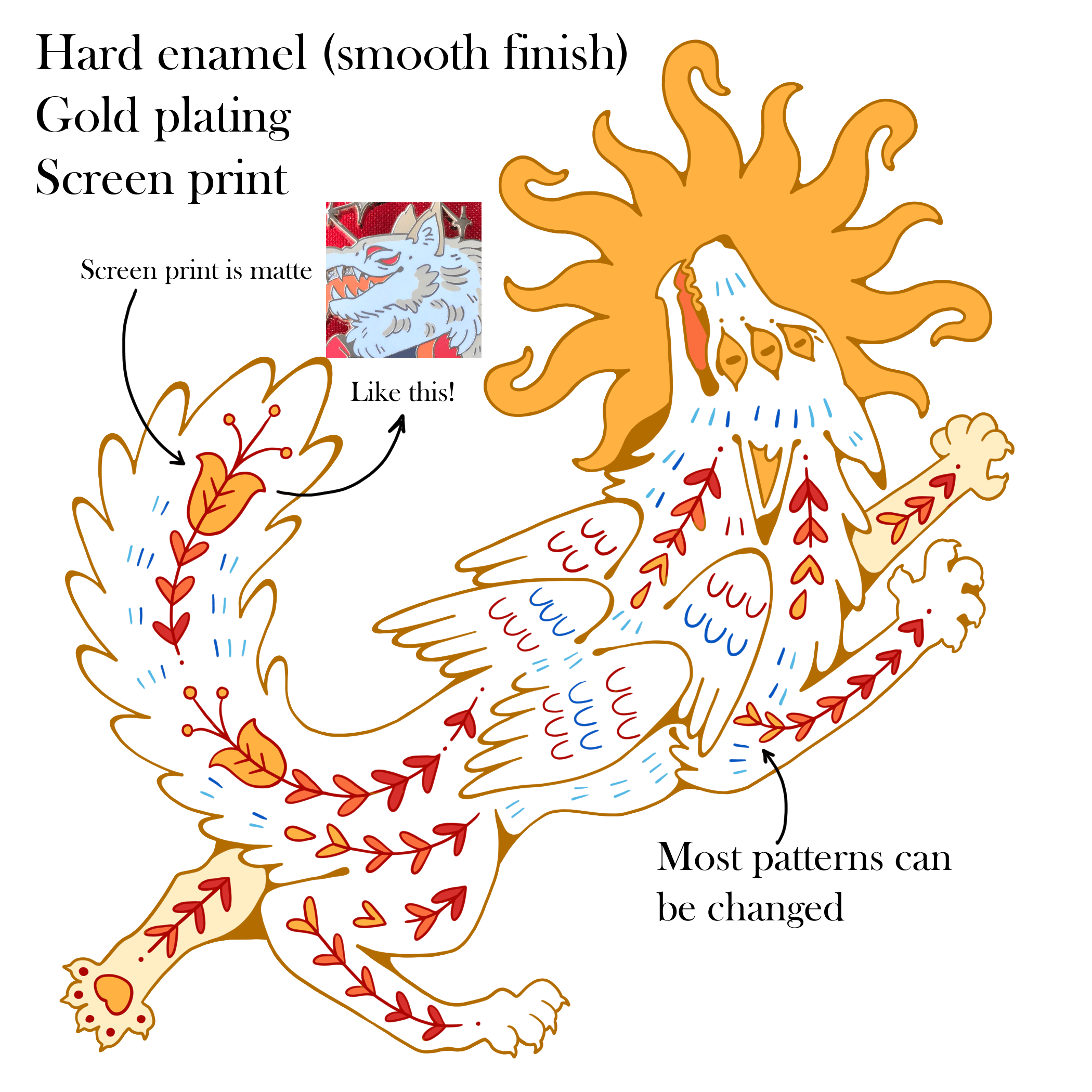 B - Gold plating with hard enamel and screen print