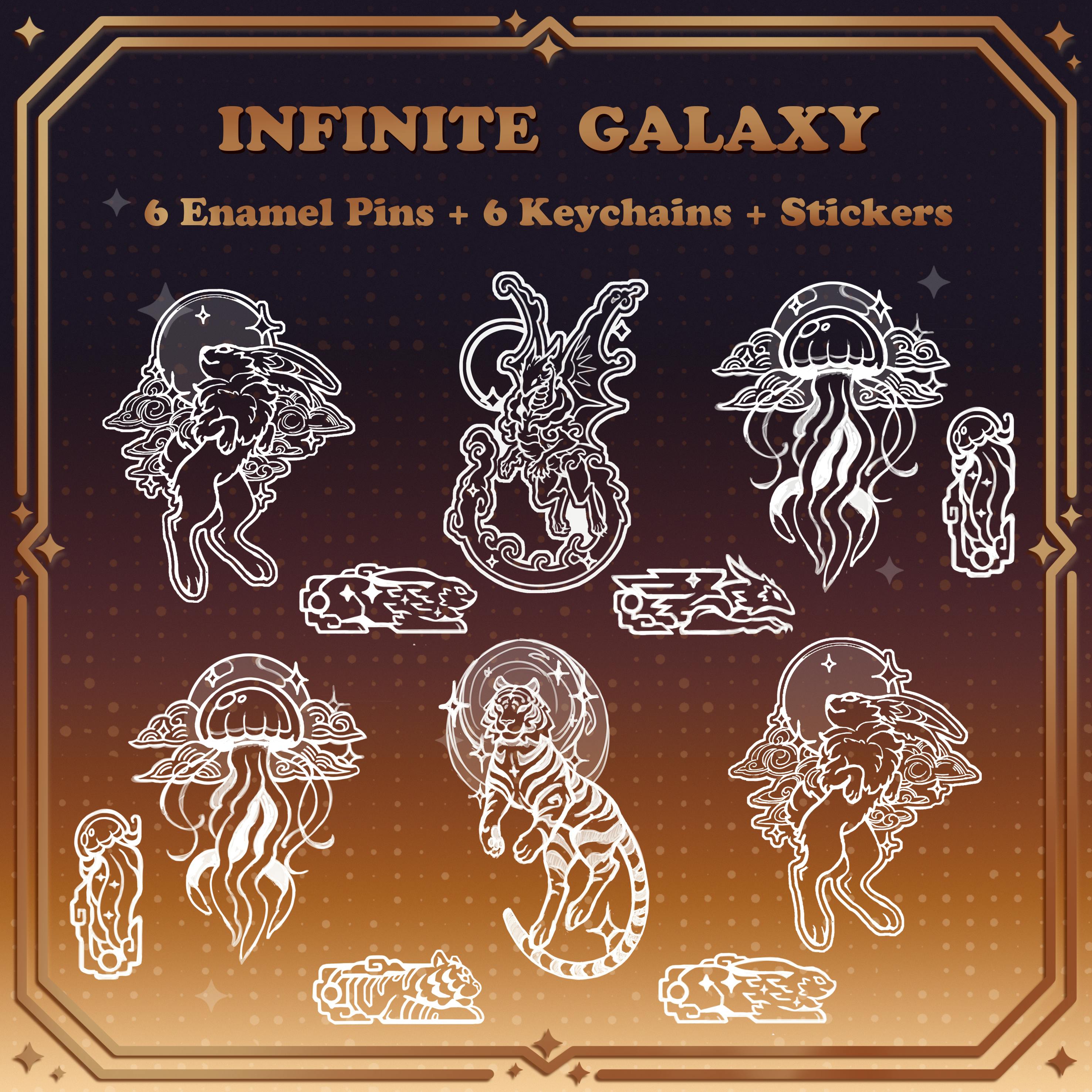 6 Premium pins + 6 small metal keychains (metal keychains pin same animal than the related enamel pin)