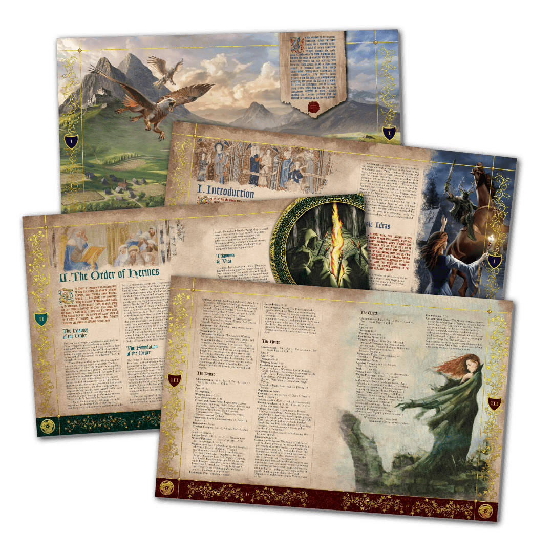 Gorgeous interior pages of Ars Magica Definitive Edition