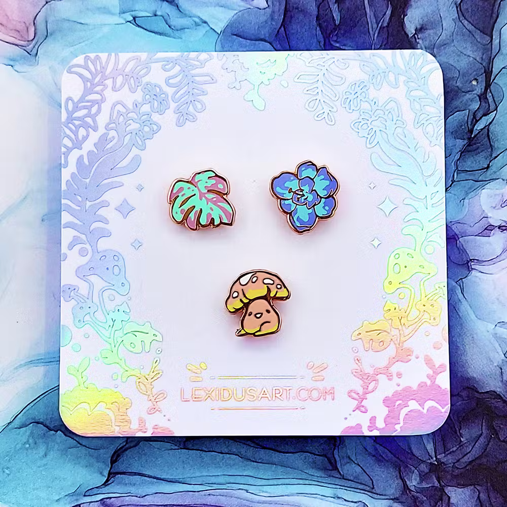 Mini Pin Set (Mushroom, Monstera Leaf, Blossom - ROSE GOLD)