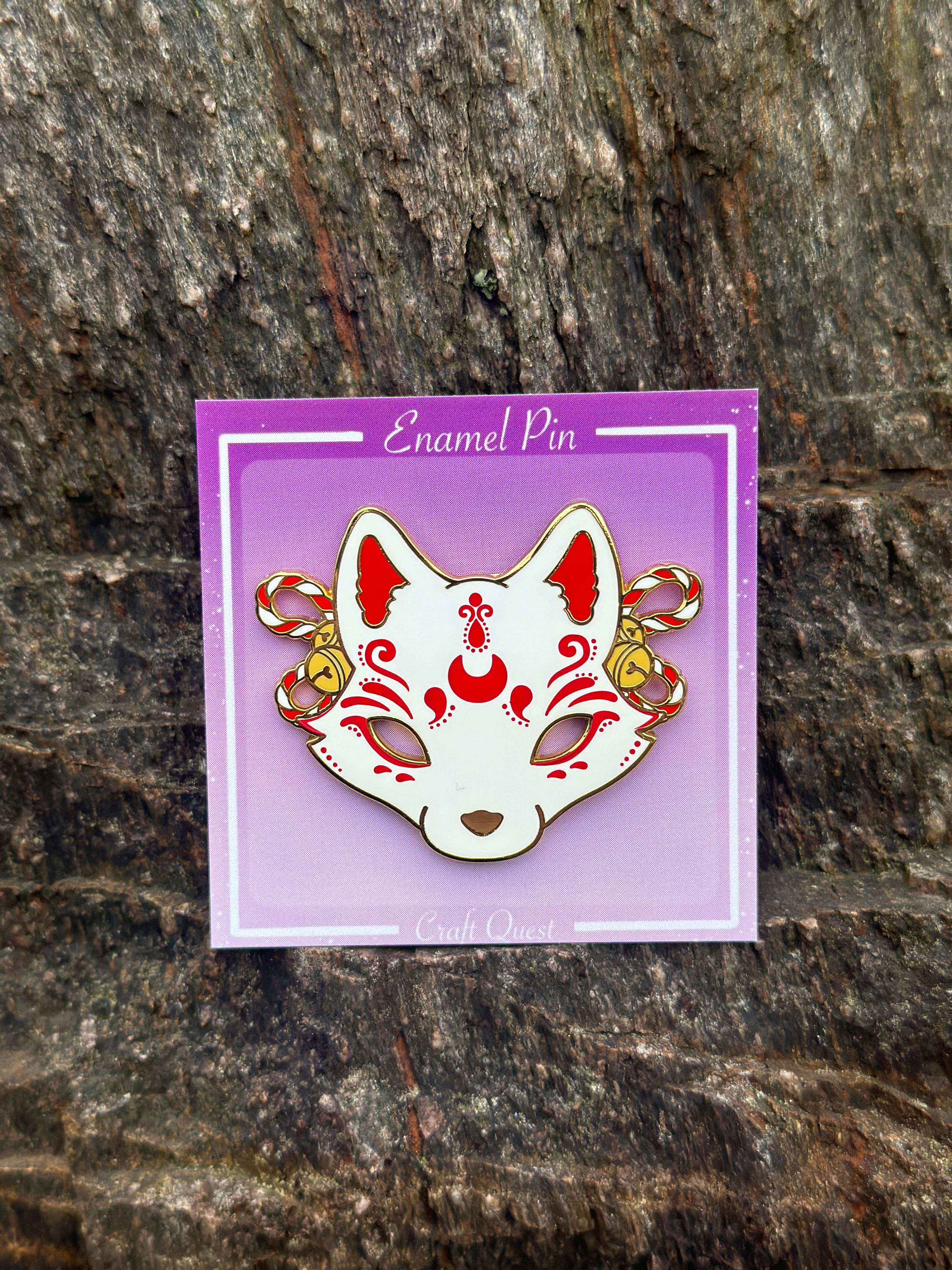 Kitsune Mask Enamel Pin-Red