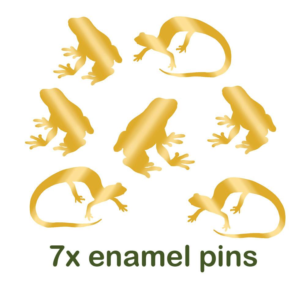 Seven amphibian pins