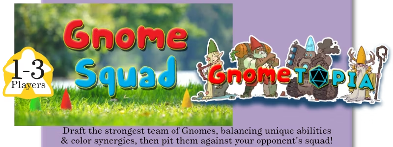 Gnome Squad header and sticker images, with a "1–3 players" tag.