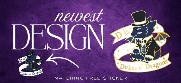 newest design shows a cute illustrated dragon in a top hat and tail coat