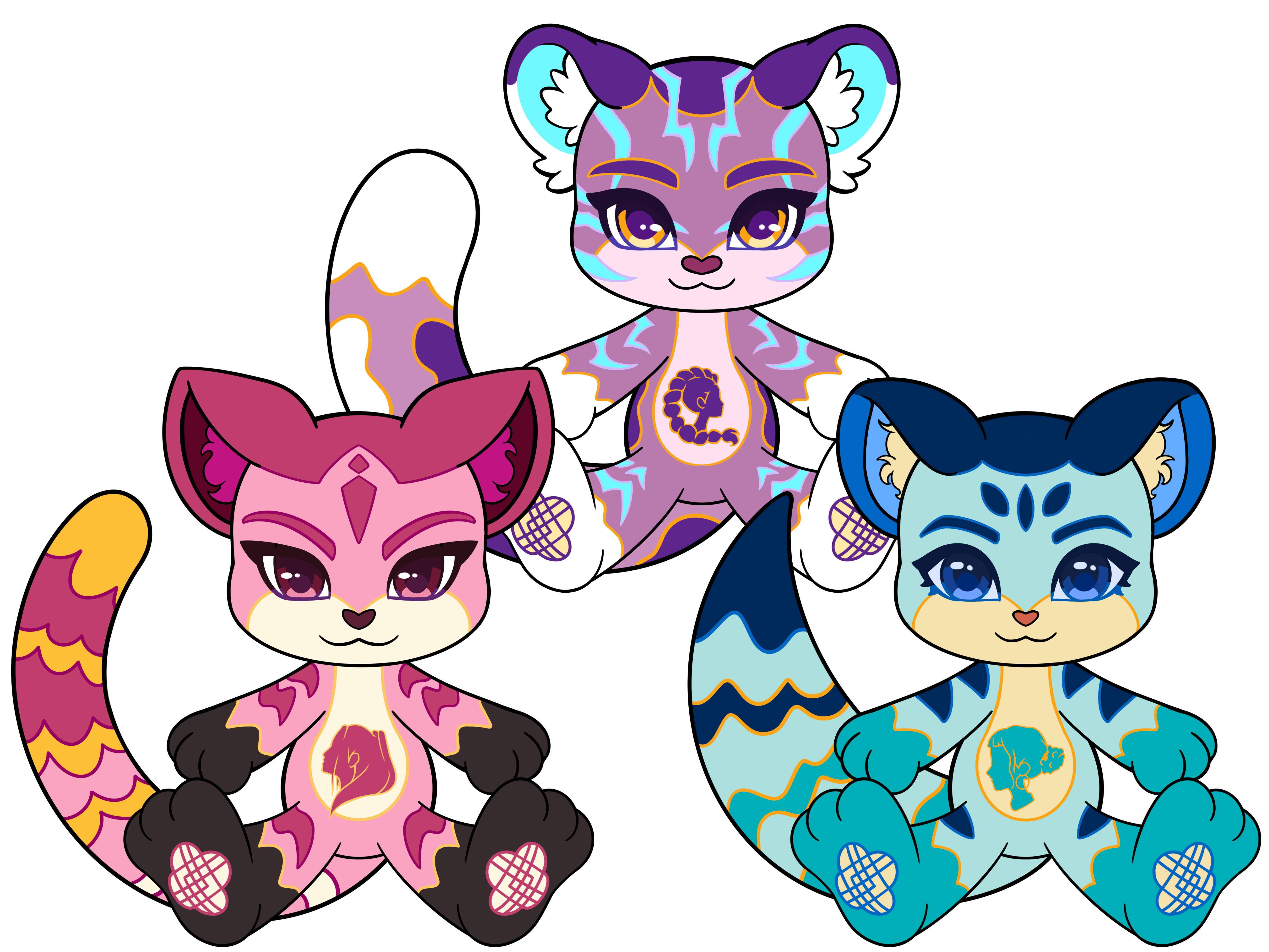 Rumi, Mira and Zoey (K-Pop Demon Hunters inspired designs)