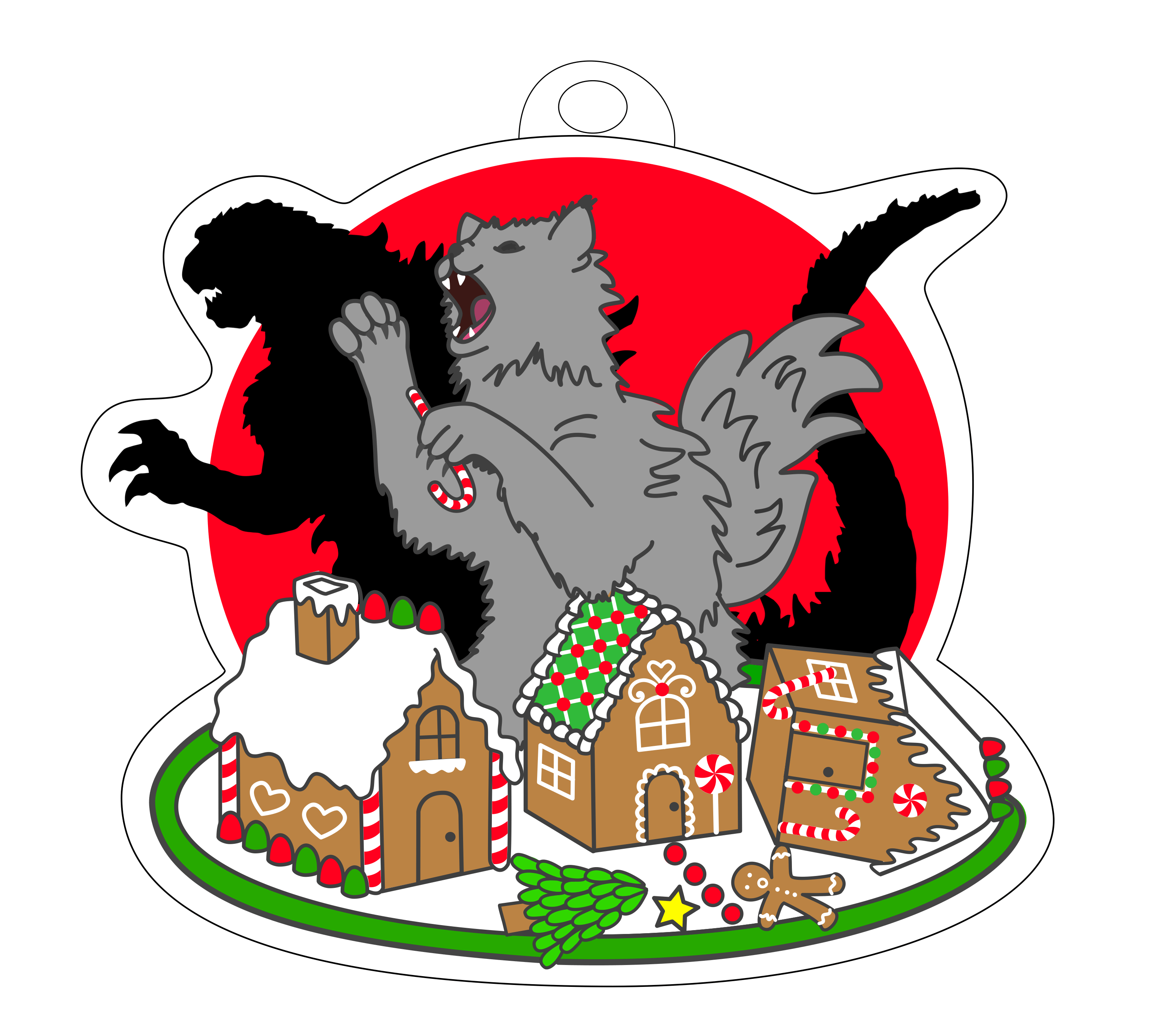Catzilla Attacks the Christmas Village ornament 