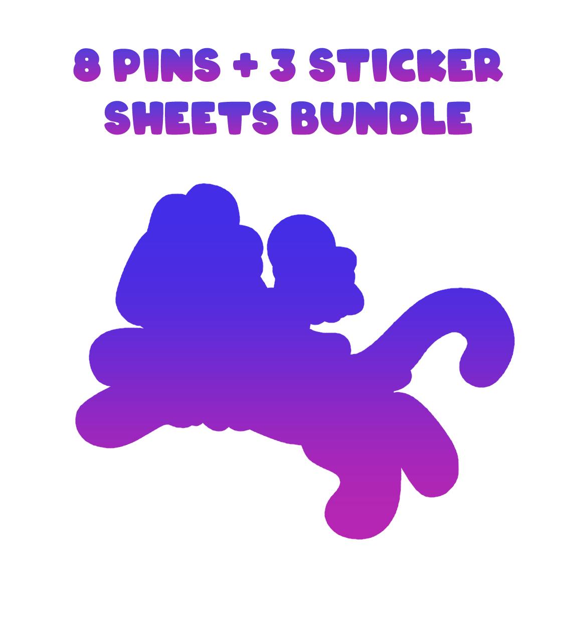 Eight Pins + 3 sticker Sheets Bundle