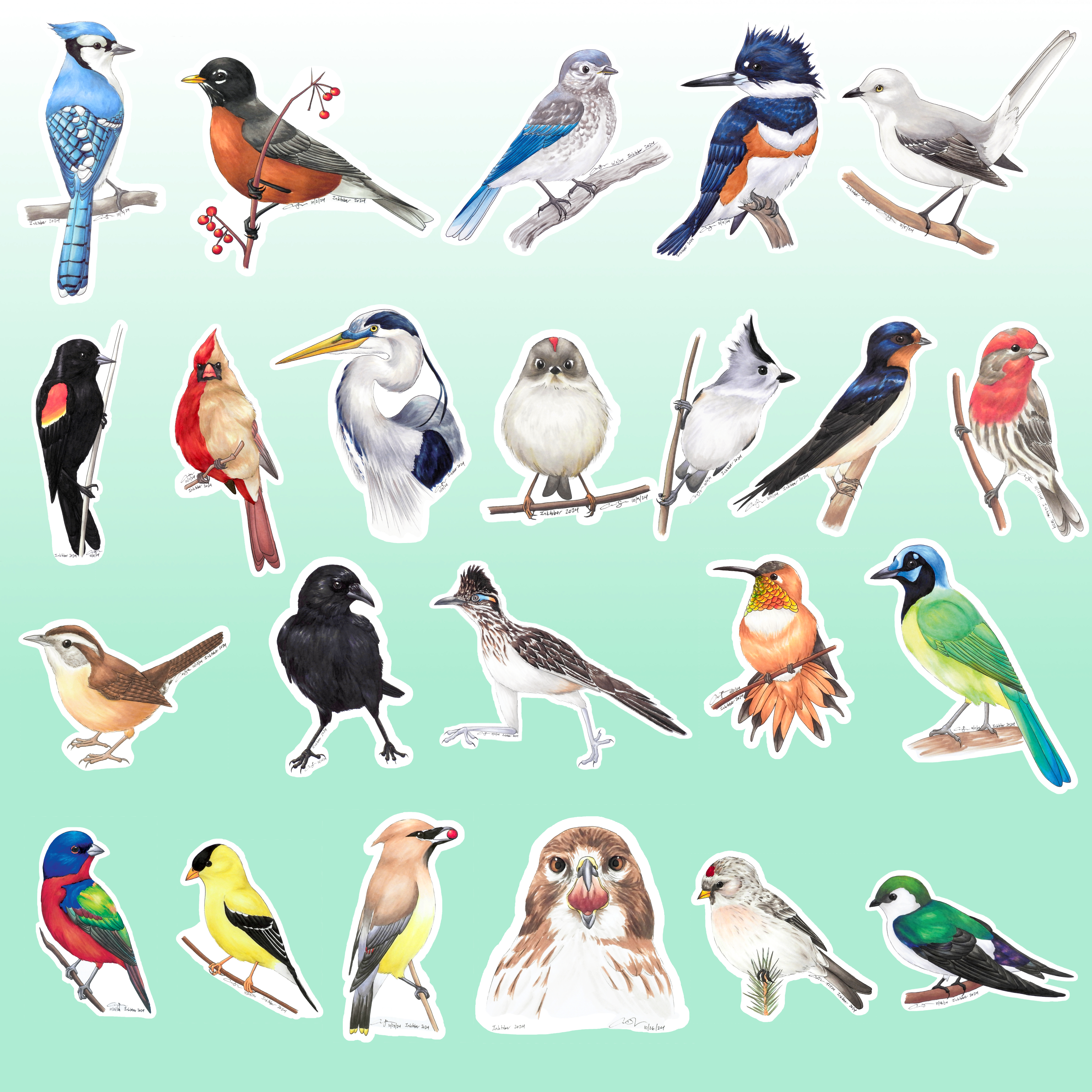 Birdtober 2024 Stickers Full Set (23)