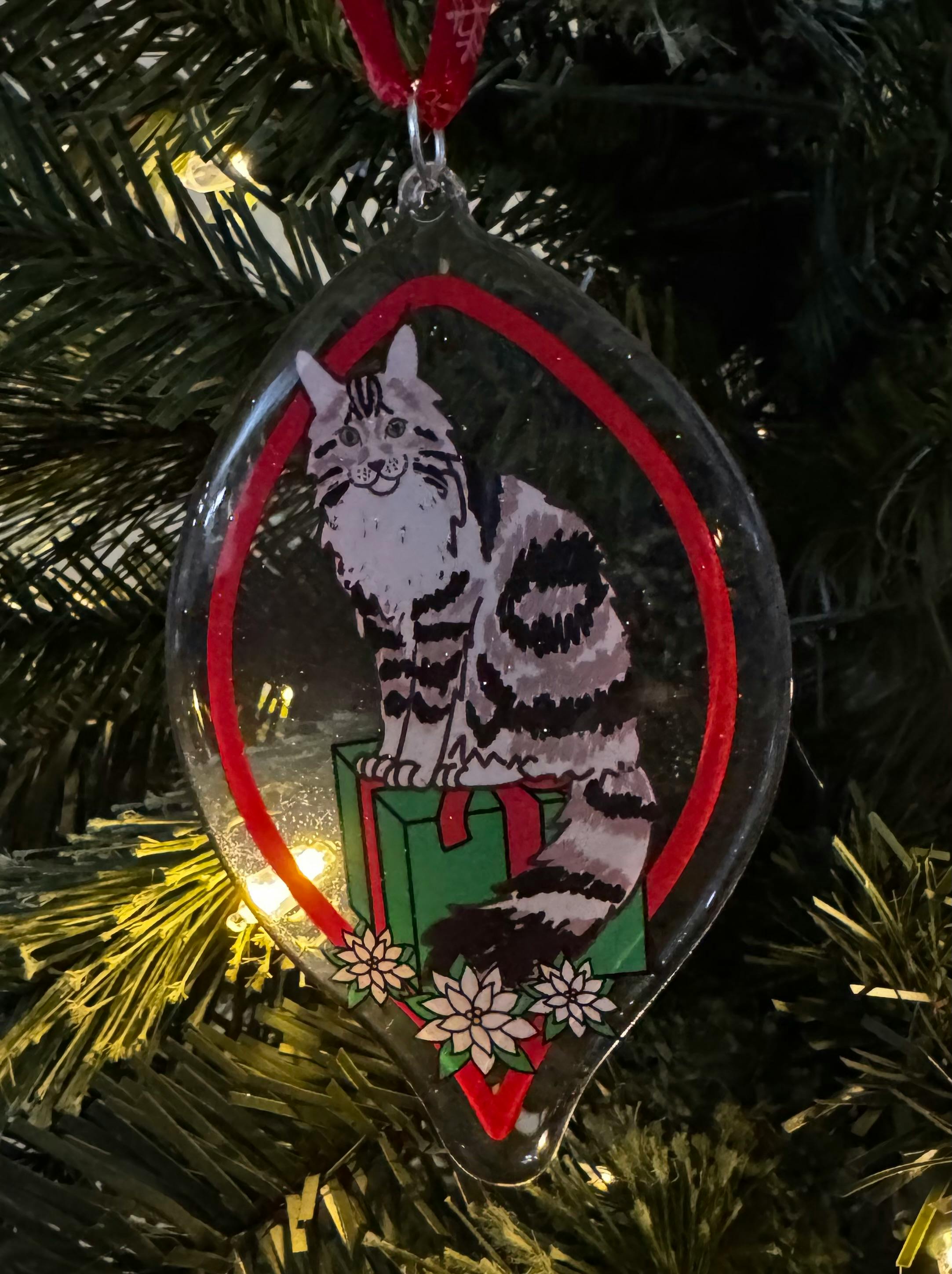 Grey Tabby Christmas Ornament