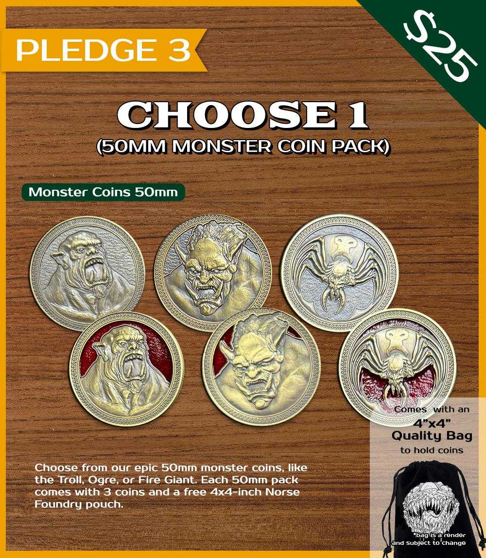 1 Pack of 50mm Monster Coins (3 Coins Total)