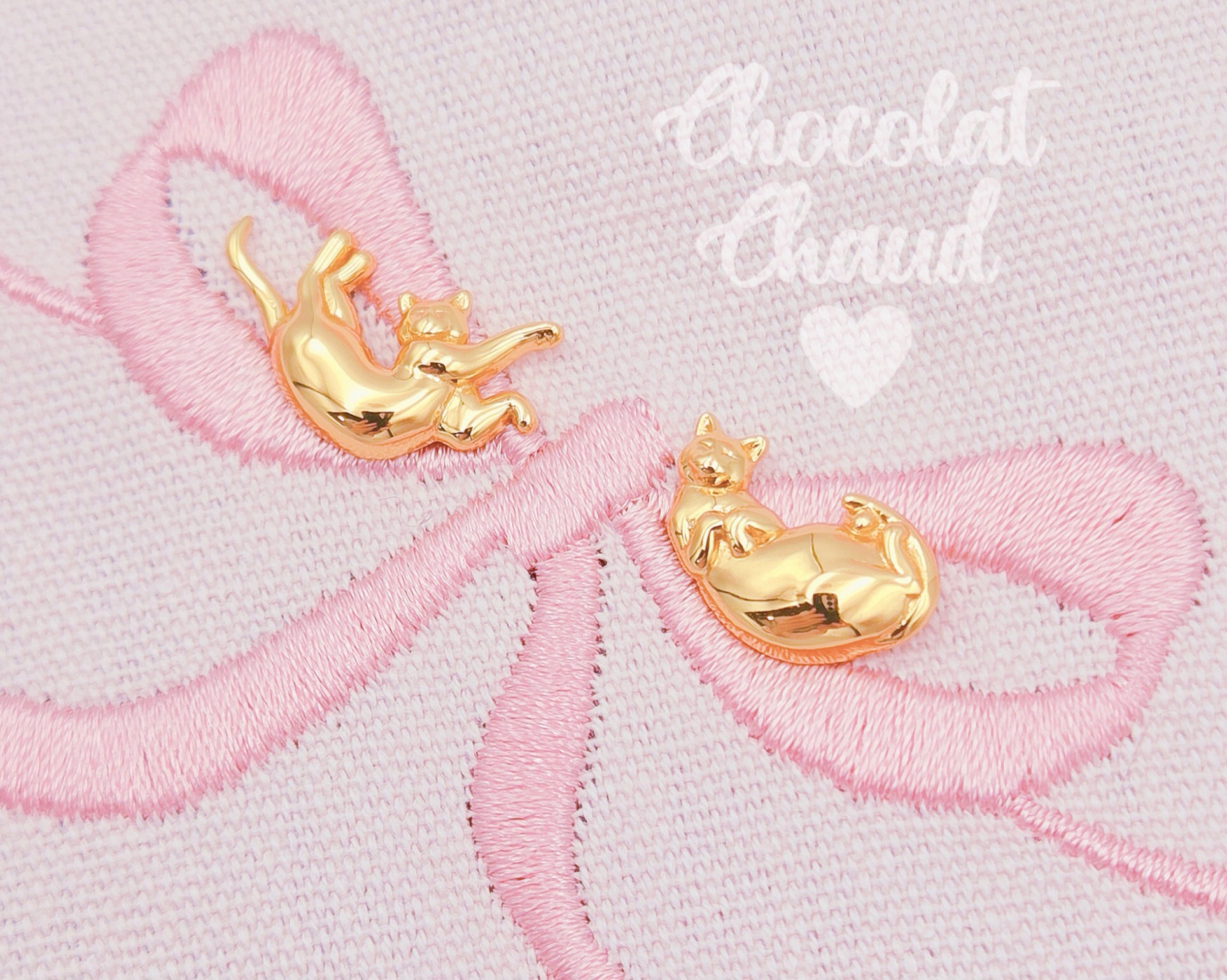 Gold Asymmetrical Cats Earrings